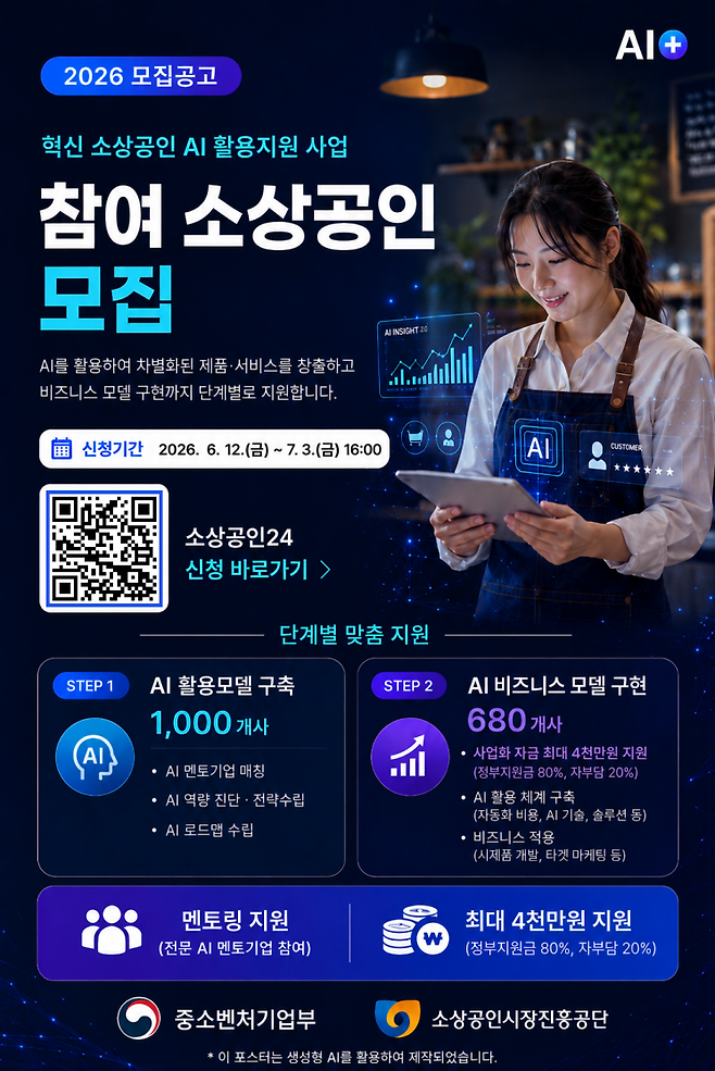 2026년 혁신 소상공인 AI 활용지원사업 홍보 포스터